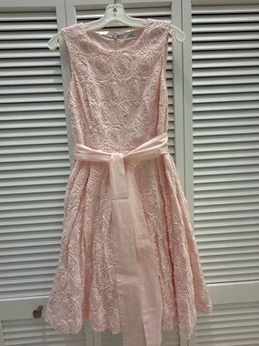 Calvin Klein Blush Pink Textured Midi Dress with Waist Sash